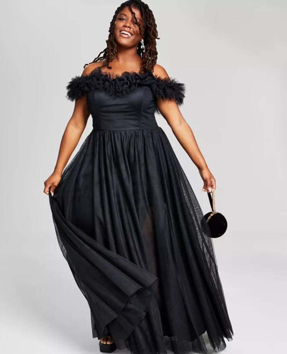 CITY STUDIOS Women's Ruffled Evening Gown 16W Plus Black Tulle Trim NWT